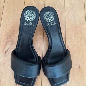 Vince Camuto Black Leather Heels Sleek Minimalist Design